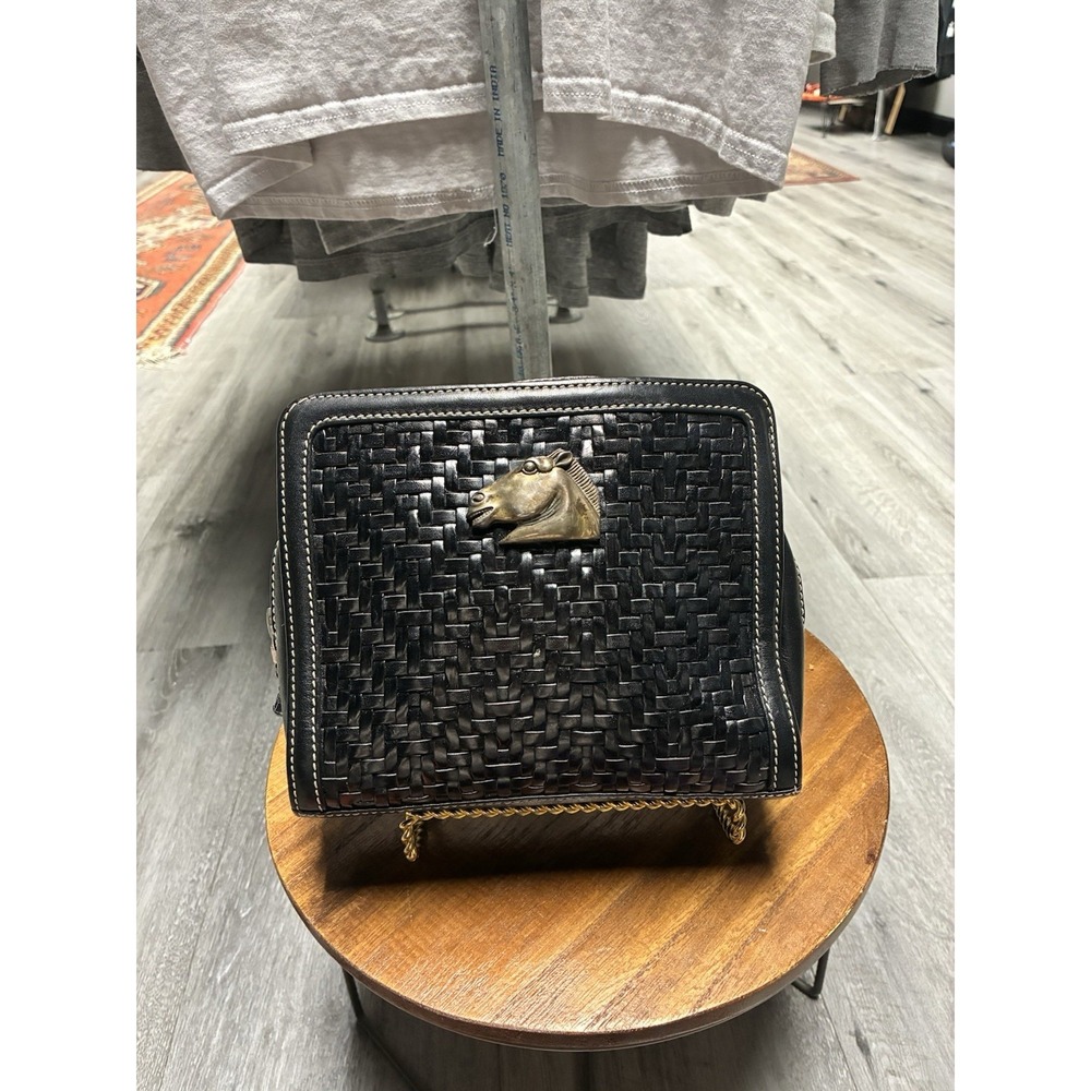 Vintage Barry Kieselstein Cord Black Leather Woven Clutch Make-Up Bag